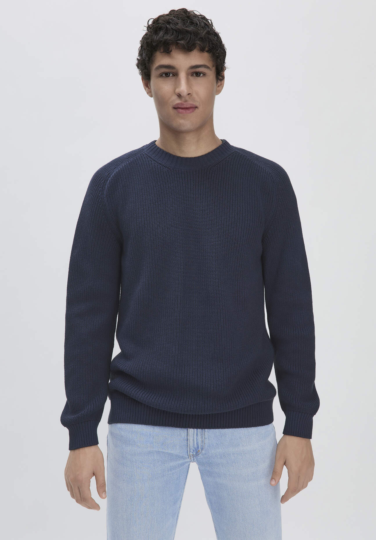 hessnatur Herren Pullover Regular aus Bio-Baumwolle - blau Grösse46 von hessnatur