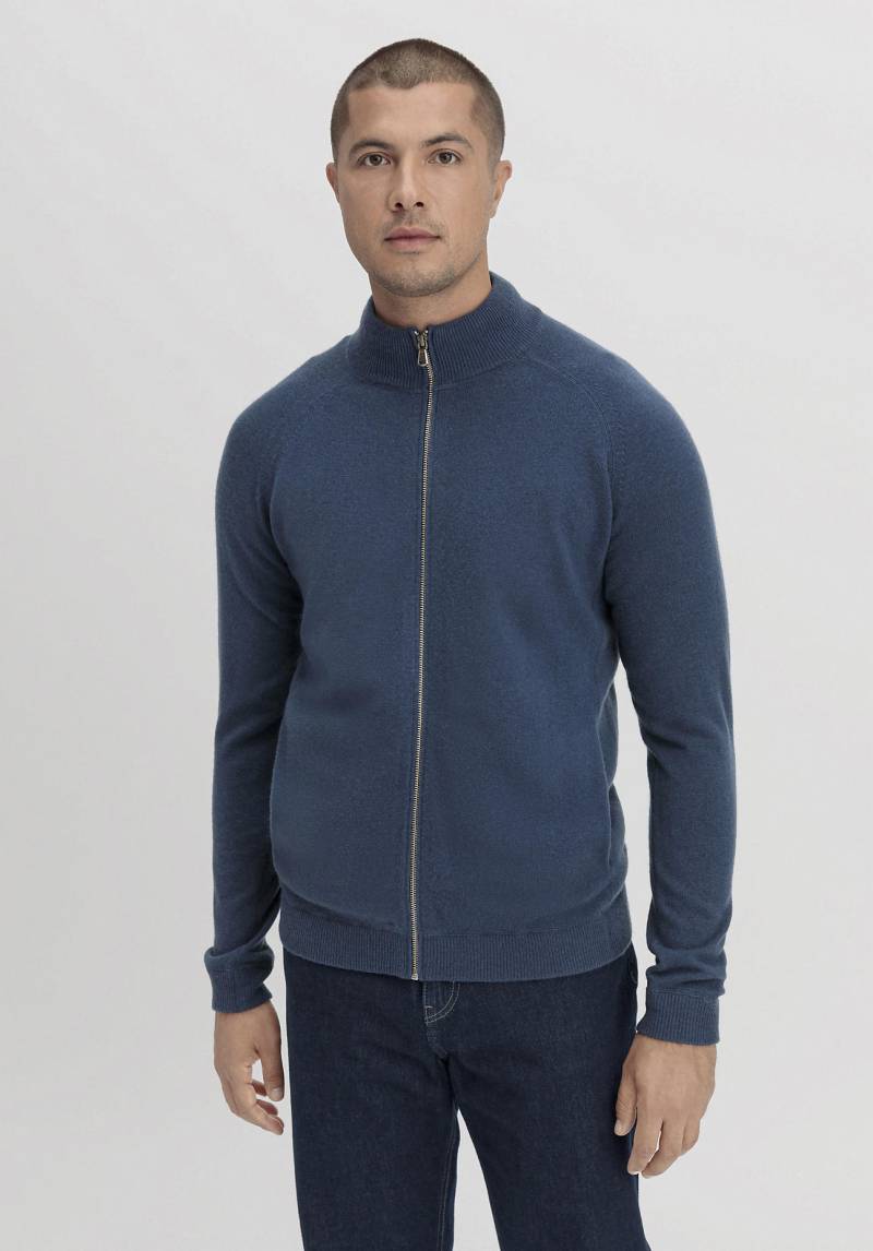 hessnatur Herren Zip-Jacke Slim aus Schurwolle und Kaschmir - blau Grösse46 von hessnatur