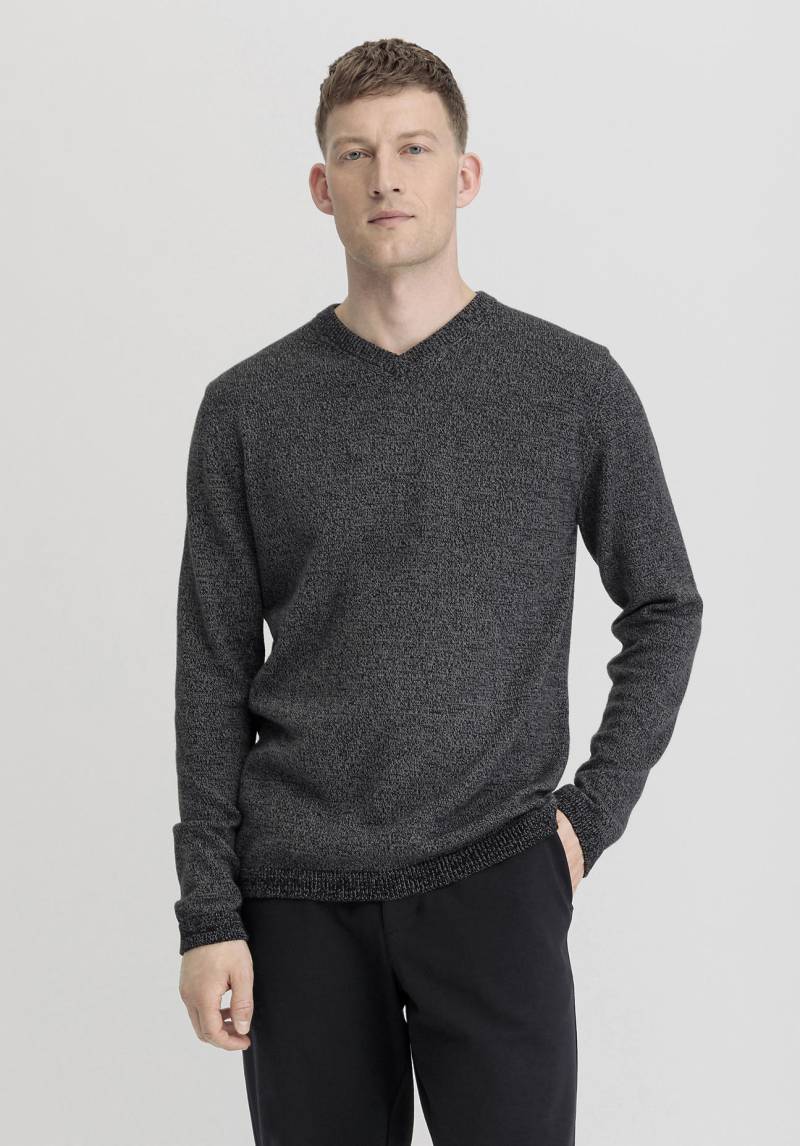 hessnatur Herren V-Pullover Regular aus Bio-Baumwolle mit Bio-Merinowolle - grau Grösse46 von hessnatur