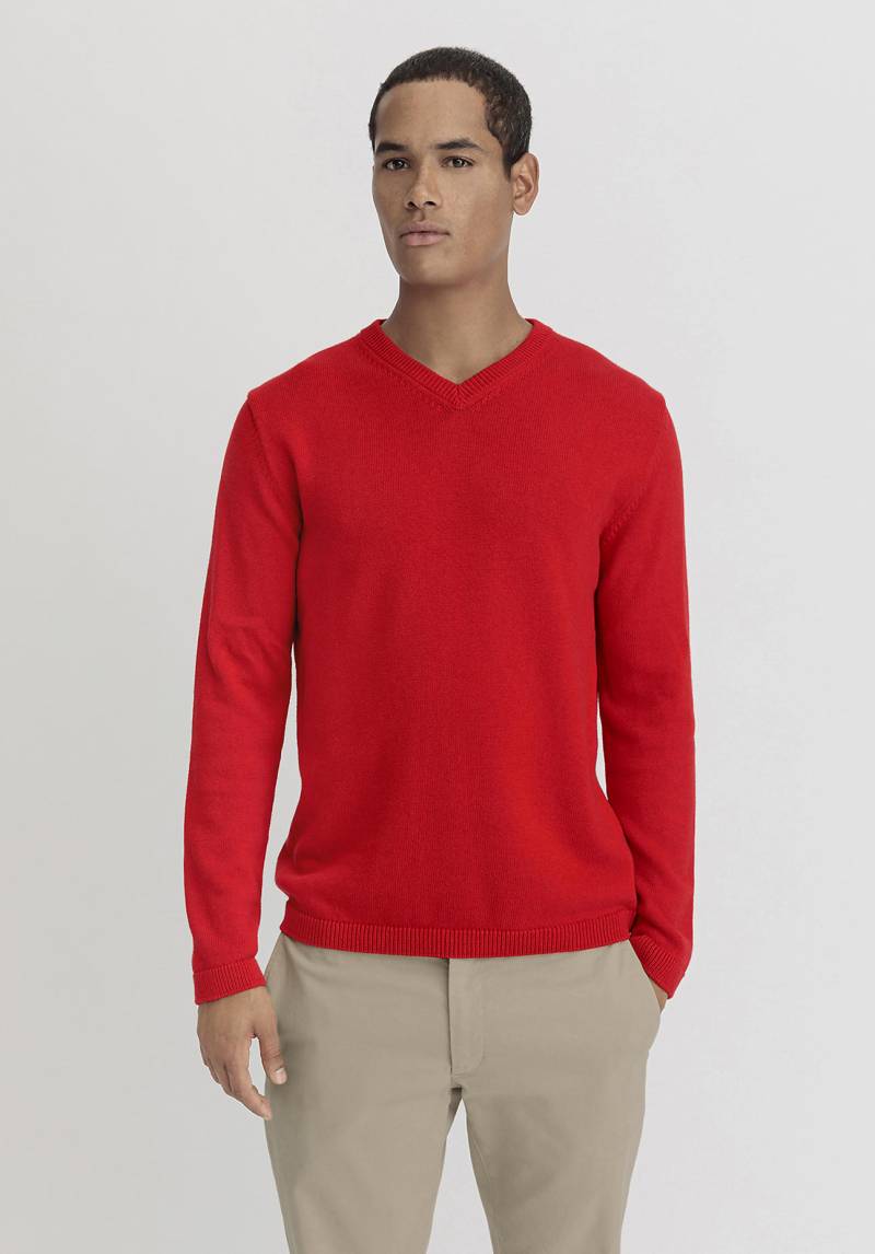 hessnatur Herren V-Pullover Regular aus Bio-Baumwolle mit Bio-Merinowolle - rot Grösse46 von hessnatur