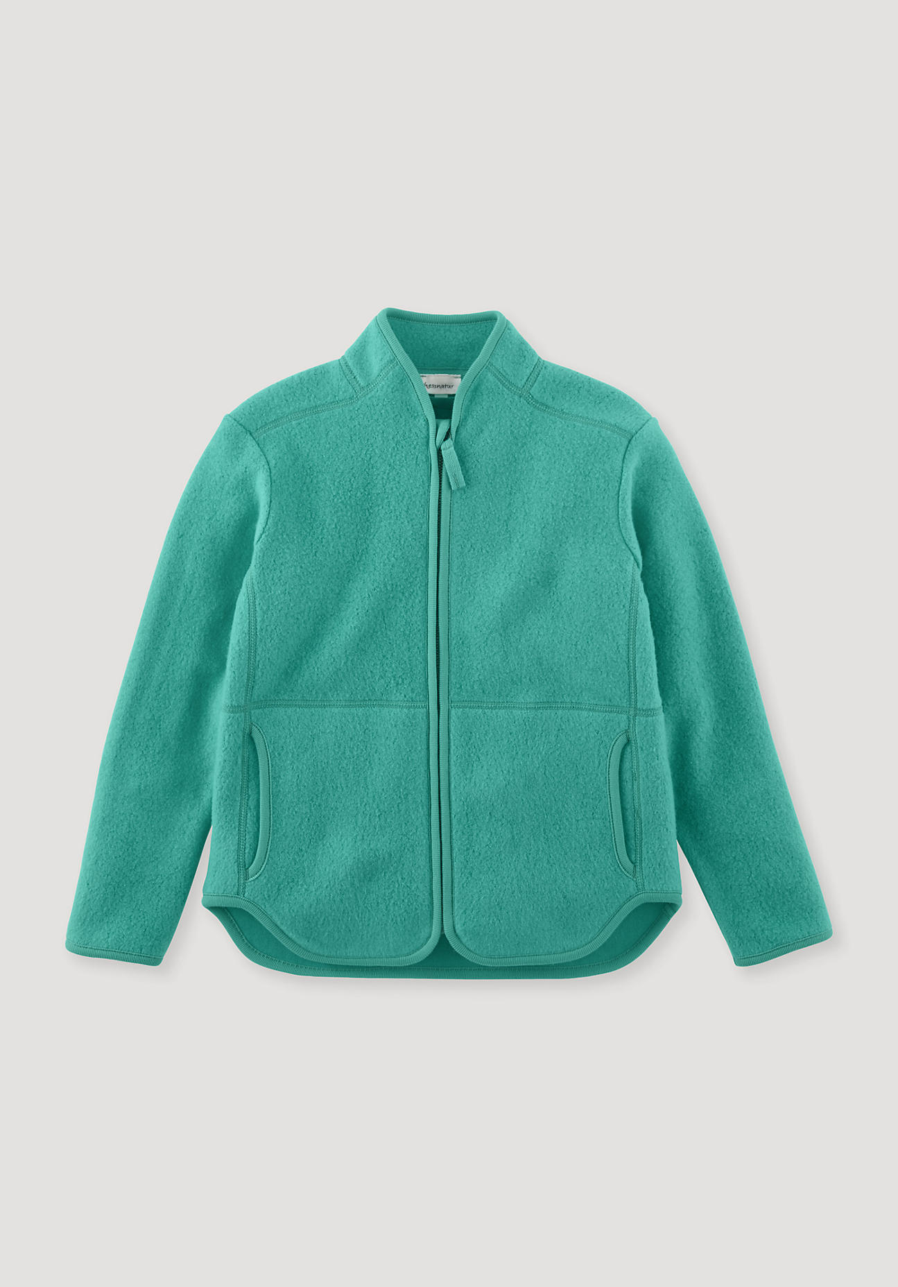 hessnatur Kinder Fleece Jacke Regular aus Bio-Baumwolle - grün Grösse122/128 von hessnatur