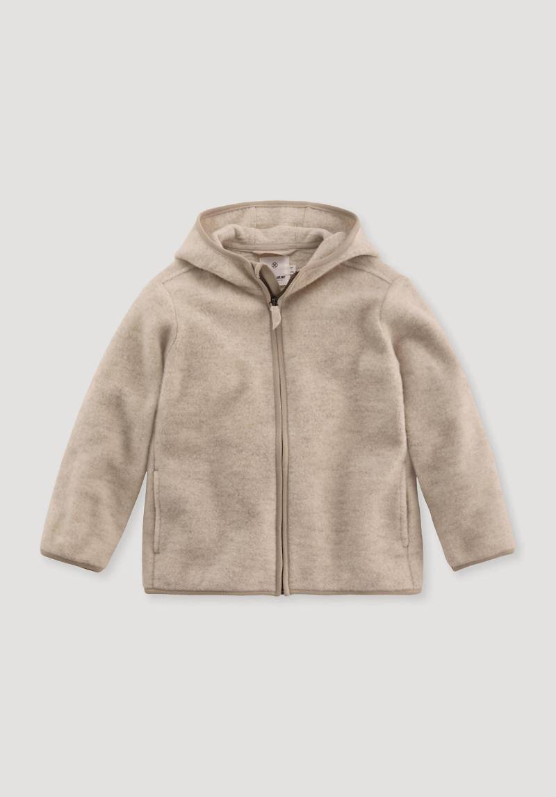 hessnatur Kinder Fleece Jacke Regular aus Bio-Merinowolle mit Bio-Baumwolle - beige Grösse110/116 von hessnatur