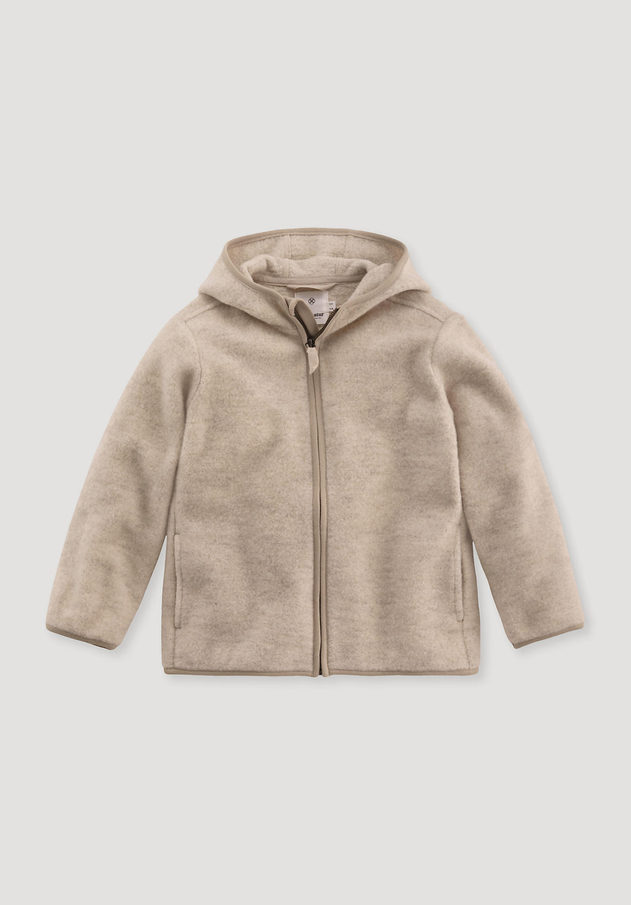 hessnatur Kinder Fleece Jacke Regular aus Bio-Merinowolle mit Bio-Baumwolle - beige Grösse146/152 von hessnatur