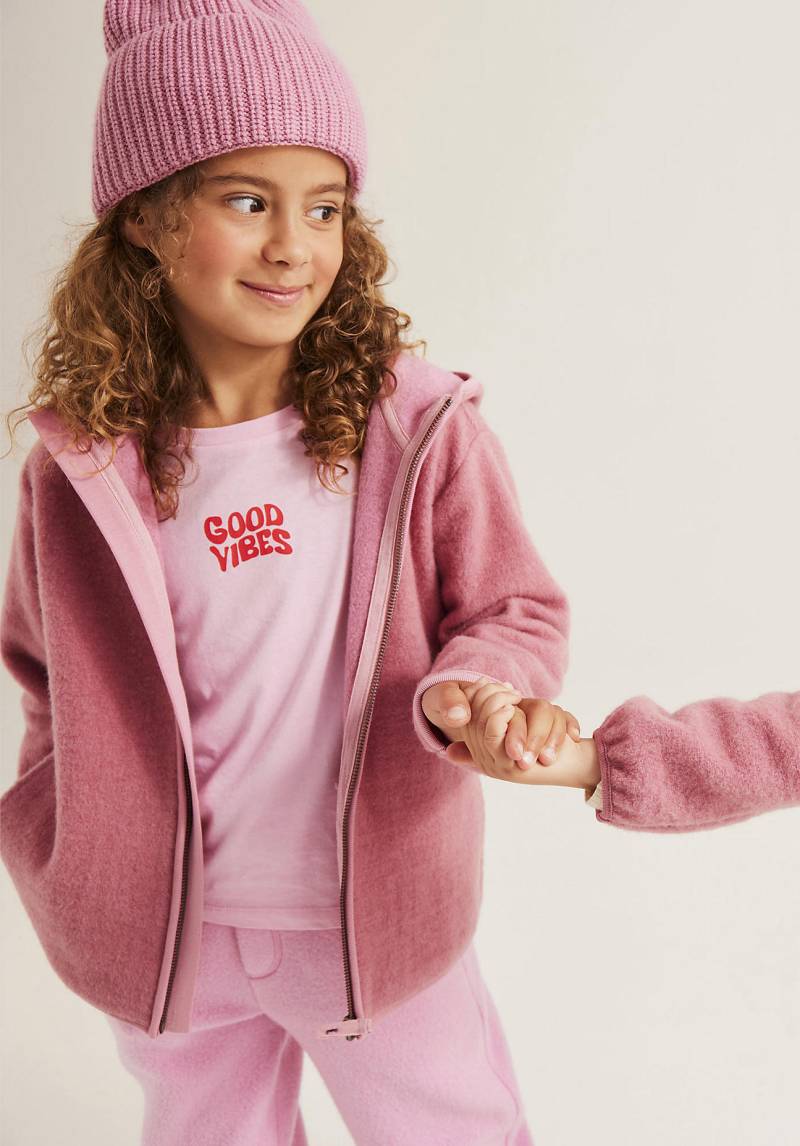 hessnatur Kinder Fleece Jacke Regular aus Bio-Merinowolle mit Bio-Baumwolle - rosa Grösse110/116 von hessnatur