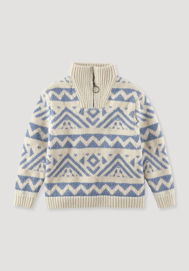 hessnatur Kinder Pullover Jacquard Norweger Regular aus Merinowolle - blau Grösse110/116 von hessnatur