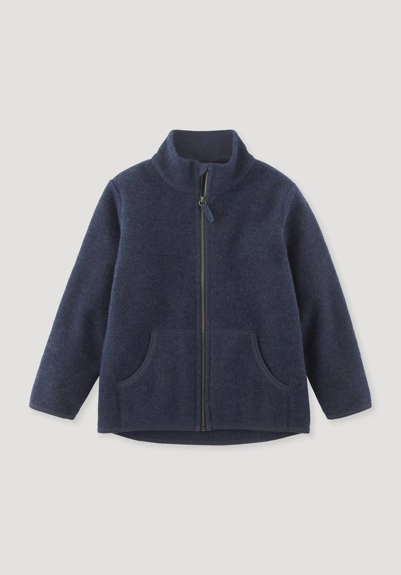 hessnatur Kinder Wollfleece Jacke Regular aus Bio-Merinowolle - blau Grösse110/116 von hessnatur