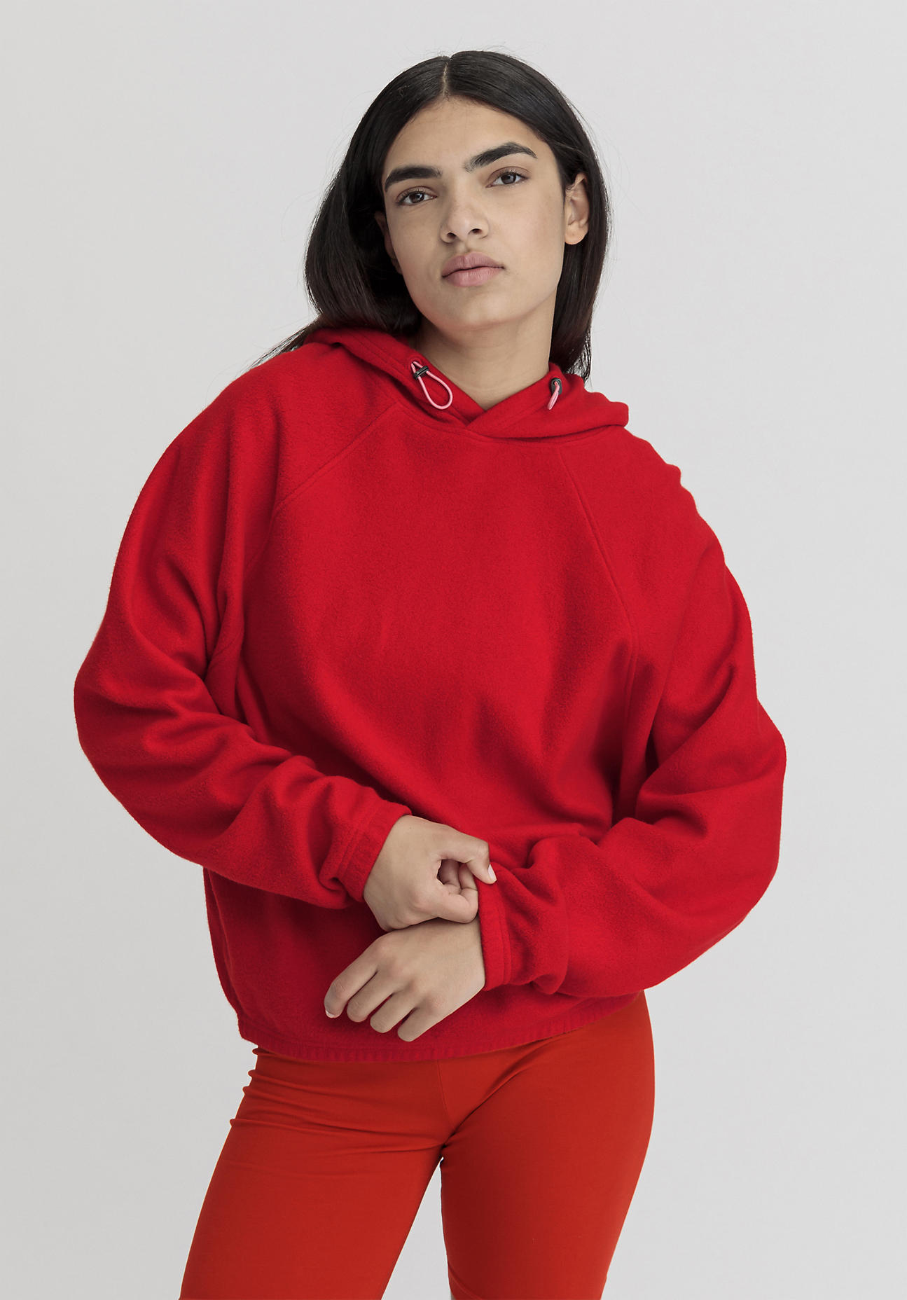 hessnatur Loungewear Fleece Hoodie Oversized ACTIVE COMFORT aus Bio-Baumwolle - rot GrösseL von hessnatur