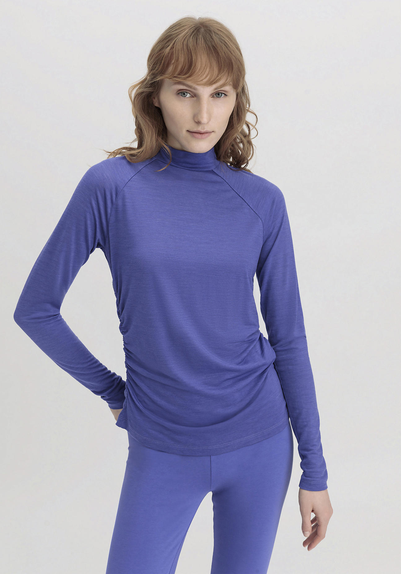 hessnatur Loungewear Shirt Langarm Slim ACTIVE FUNCTIONAL aus Bio-Merinowolle und TENCEL™ Lyocell - blau Grösse36 von hessnatur