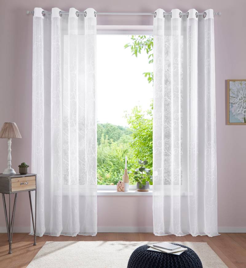 Home affaire Gardine »Adele«, (1 St.), transparent, mit floraler Stickerei, Voile von home affaire