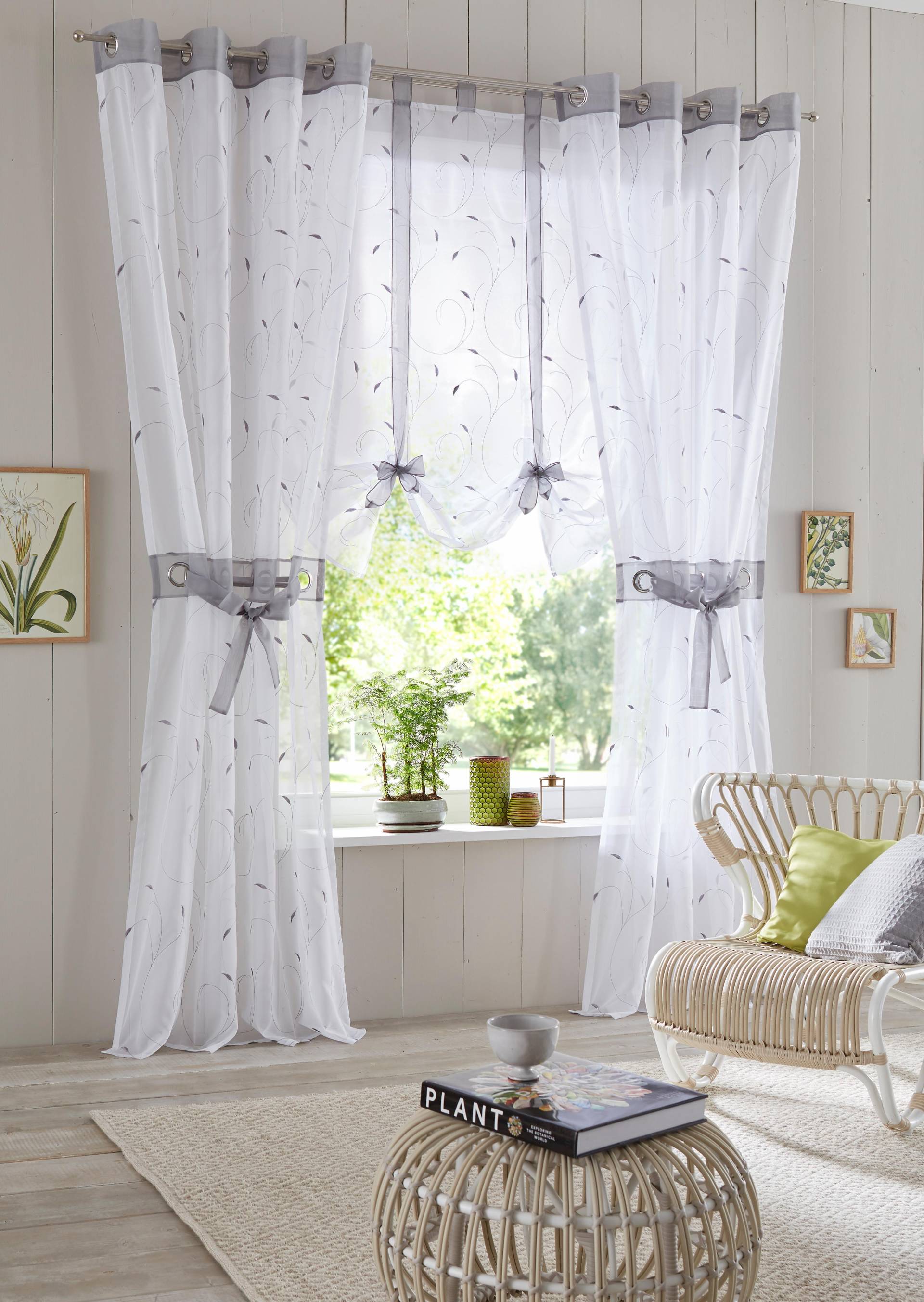 Home affaire Gardine »Jaca«, (2 St.), transparent, 2-er Set, bestickt, Voile, inkl. Raffhalter von home affaire