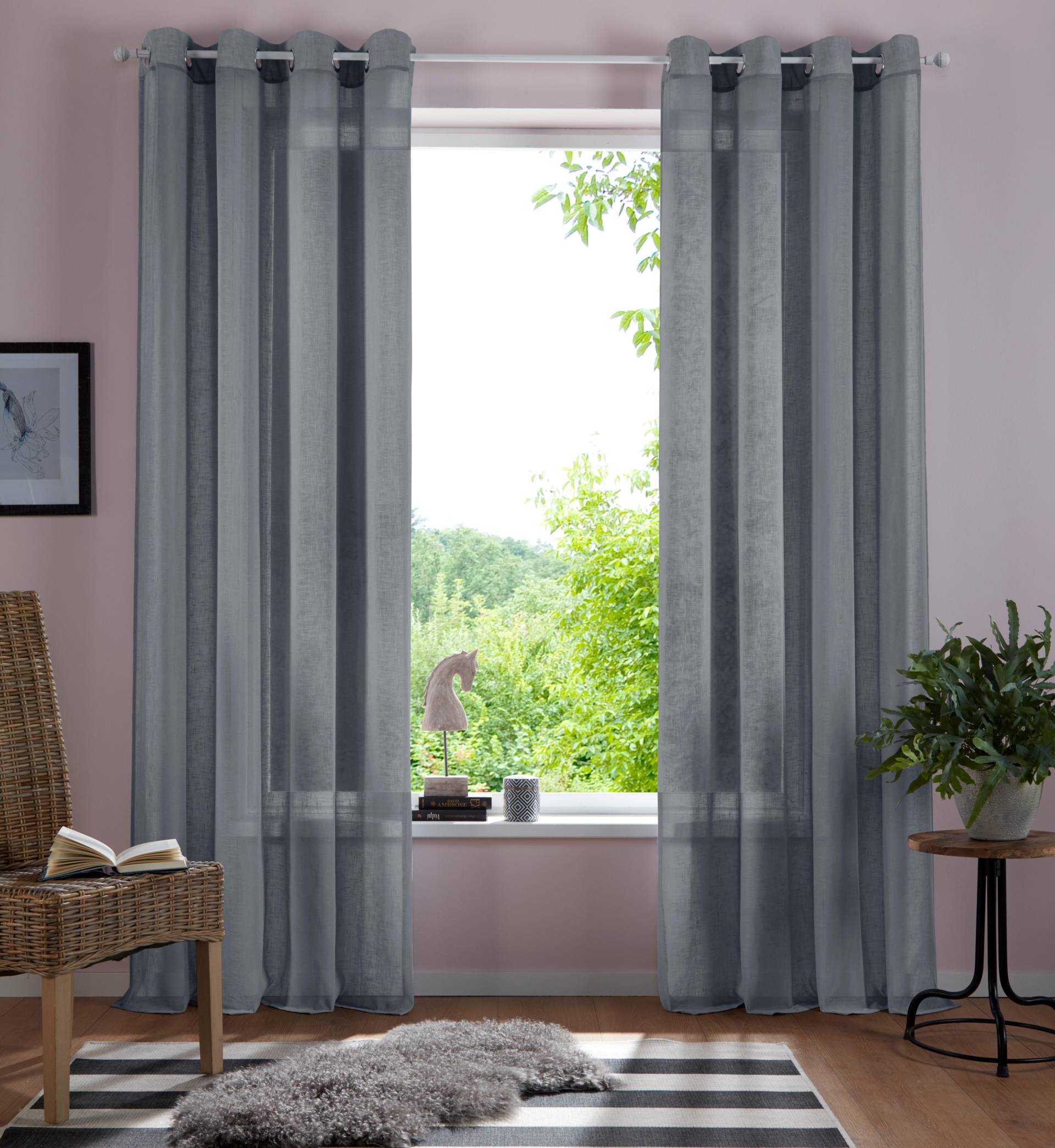 Home affaire Gardine »Mara«, (1 St.), transparent, Leinen Optik, monochrom, basic von home affaire