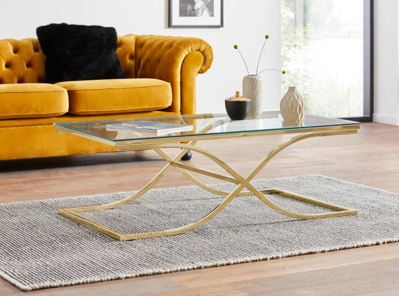 Home affaire Couchtisch »TOPSELLER!«, (Glastisch), Masse (B/T/H): (120/70/42), Gestell in Gold-Optik von home affaire