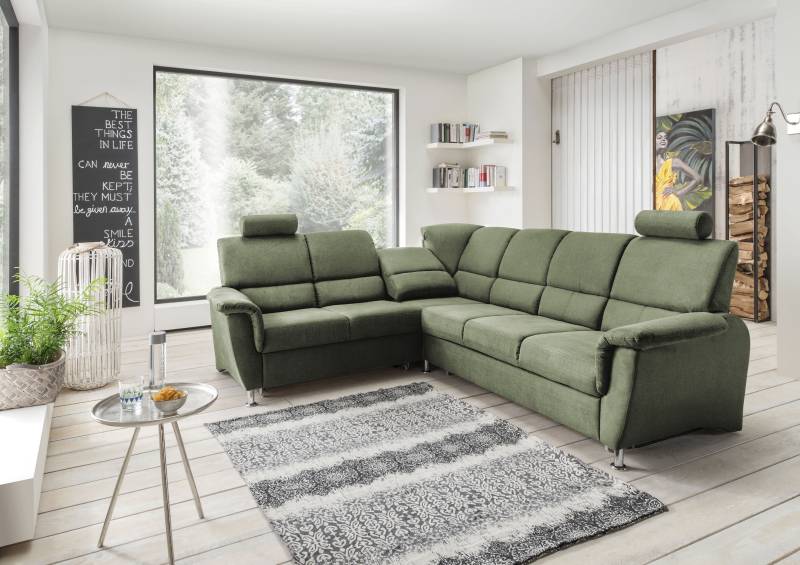 Home affaire Ecksofa »Pisa L-Form, mit Schlaffunktion, Stauraum, 2x höhenverstellbare«, Kopfstützen und Relaxfunktion im Eckelement von home affaire