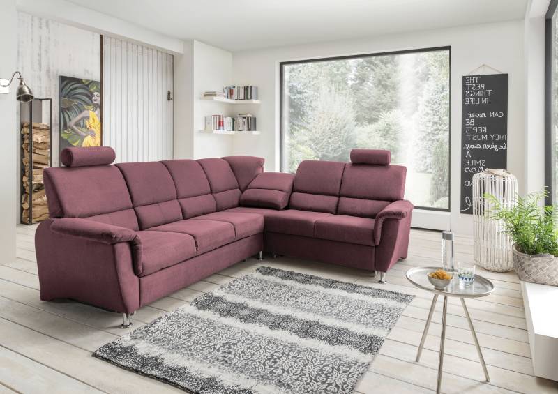 Home affaire Ecksofa »Pisa L-Form, mit Schlaffunktion, Stauraum, 2x höhenverstellbare«, Kopfstützen und Relaxfunktion im Eckelement von home affaire