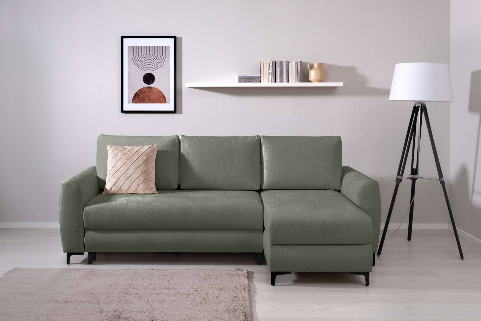 Home affaire Ecksofa »SEMPT Recamiere wahlweise links oder rechts montierbar, L-Form«, Schlafsofa, Bettkasten, B/T/H: 236/148/92 cm. Liegefläche 197/138 cm von home affaire