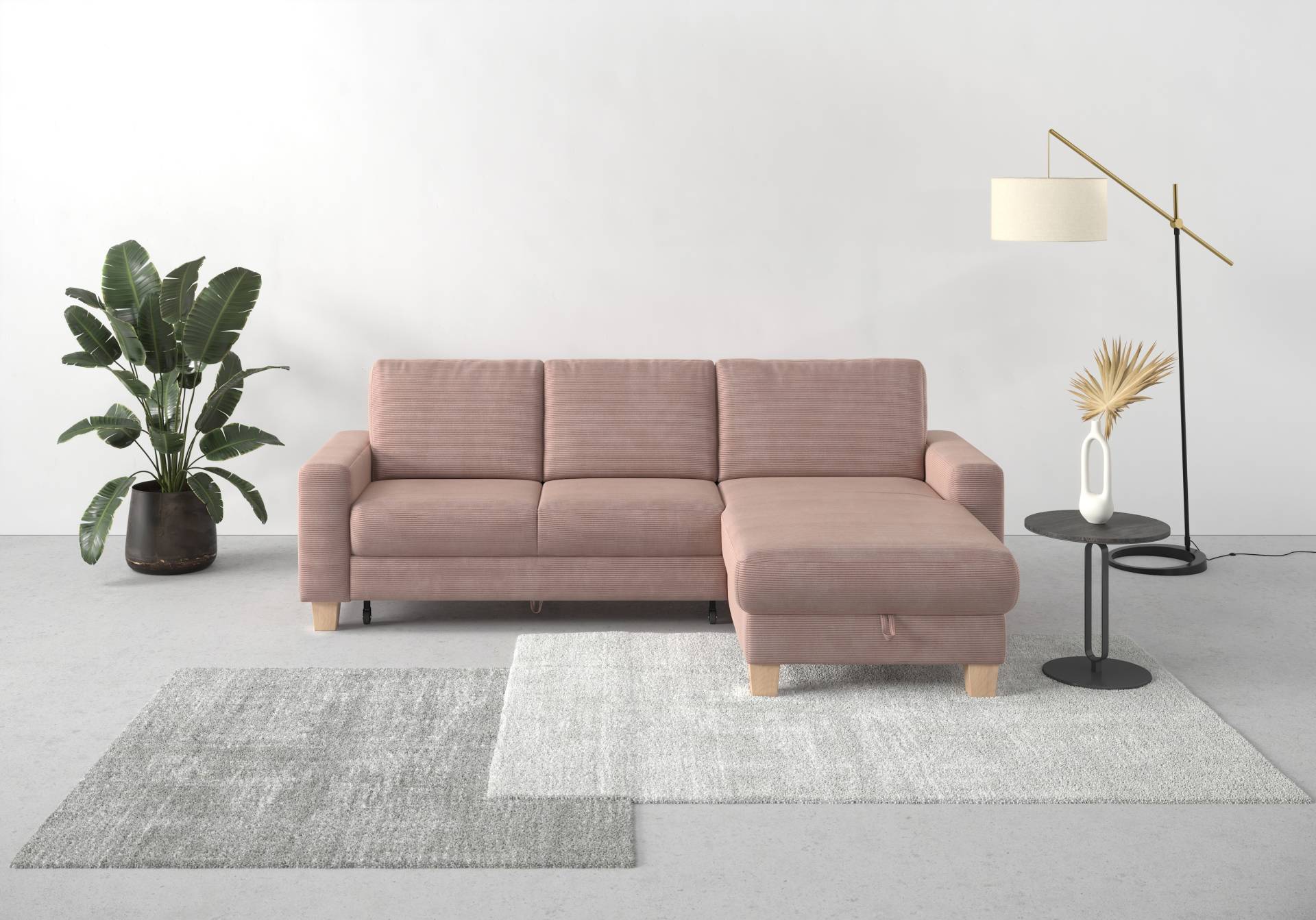 Home affaire Ecksofa »Summer L-Form«, mit Recamiere, mit oder ohne Bettfunktion und Bettkasten, Cord-Bezug von home affaire