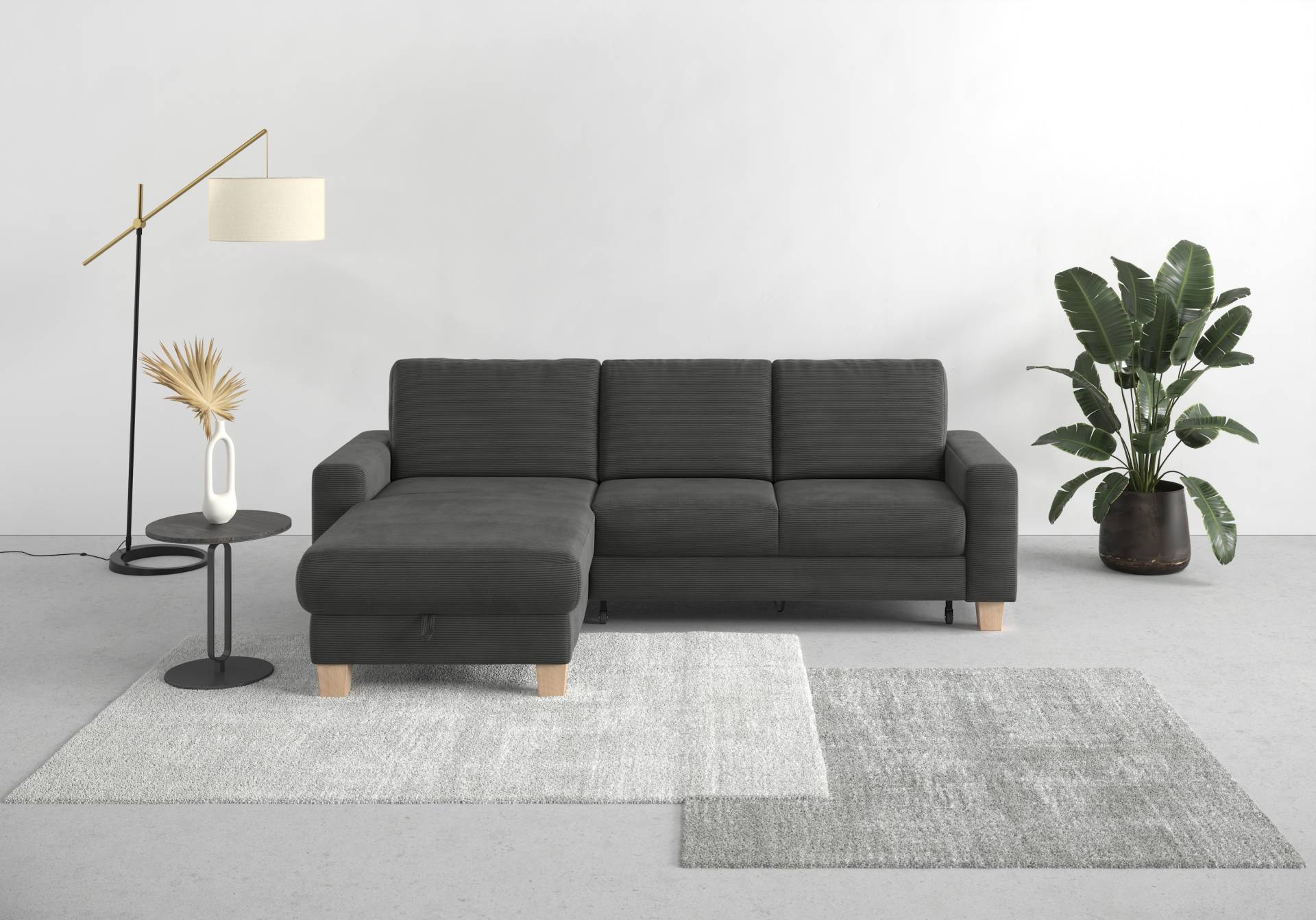 Home affaire Ecksofa »Summer L-Form«, mit Recamiere, mit oder ohne Bettfunktion und Bettkasten, Cord-Bezug von home affaire