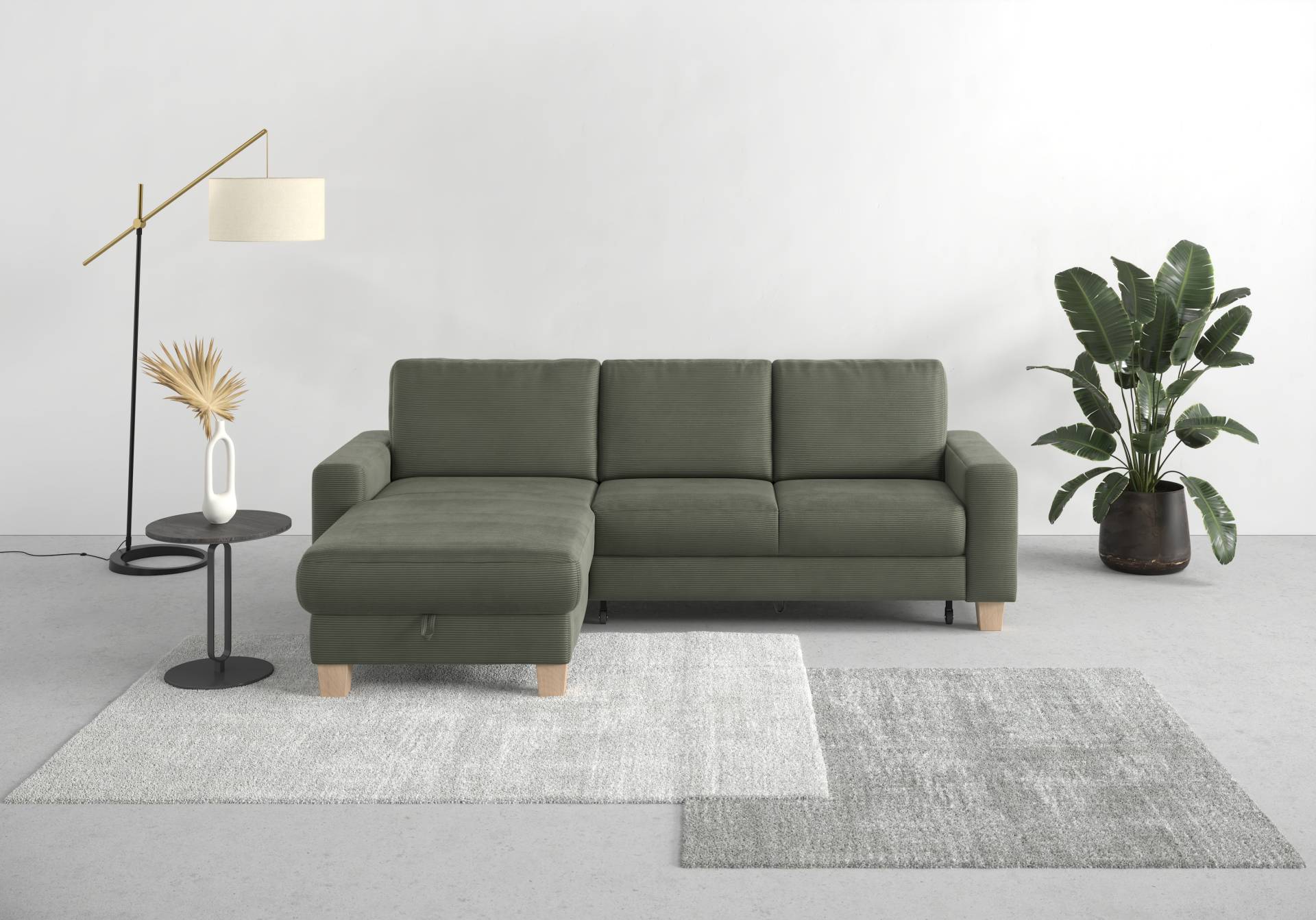 Home affaire Ecksofa »Summer L-Form«, mit Recamiere, mit oder ohne Bettfunktion und Bettkasten, Cord-Bezug von home affaire