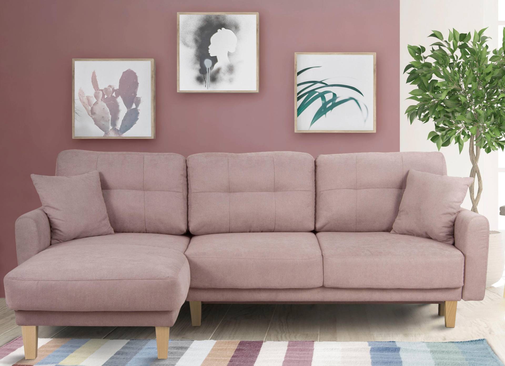 Home affaire Ecksofa »Triplo, Zierkissen, Schlaffunktion, B/T/H: 234/164/89 cm, L-Form«, wahlweise mit Bettfunktion und Bettkasten, Liegefläche 210/132 cm von home affaire