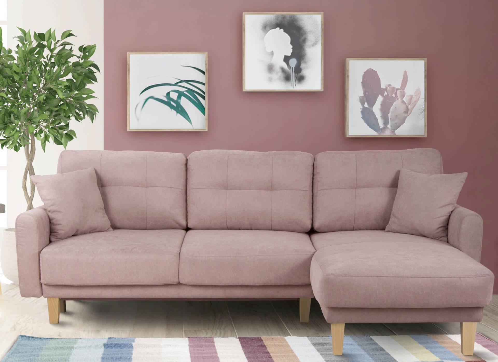 Home affaire Ecksofa »Triplo, Zierkissen, Schlaffunktion, B/T/H: 234/164/89 cm, L-Form«, wahlweise mit Bettfunktion und Bettkasten, Liegefläche 210/132 cm von home affaire