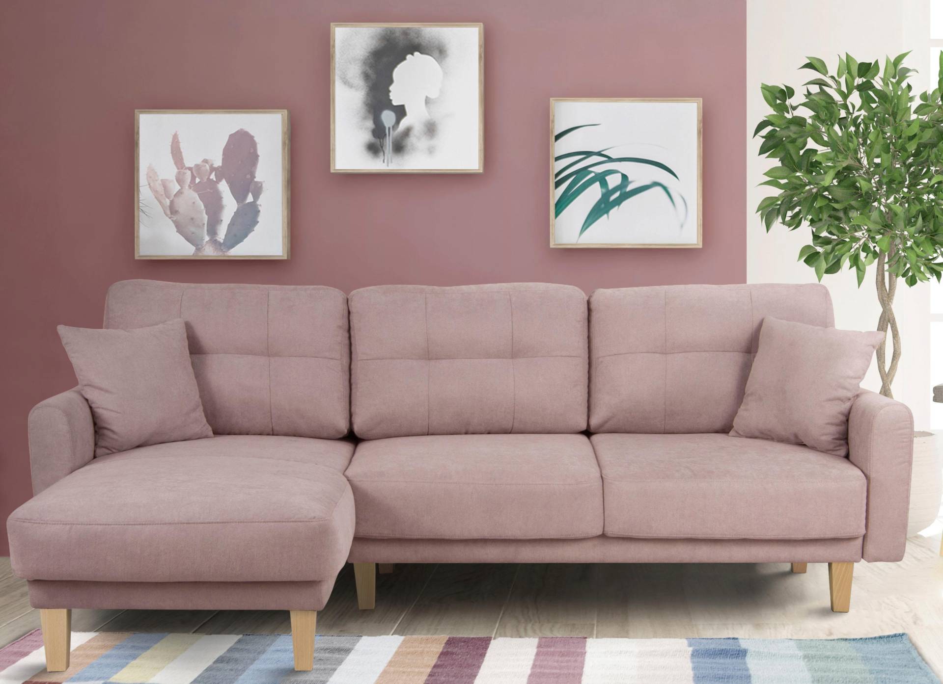 Home affaire Ecksofa »Triplo, Zierkissen, Schlaffunktion, B/T/H: 234/164/89 cm, L-Form«, wahlweise mit Bettfunktion und Bettkasten, Liegefläche 210/132 cm von home affaire