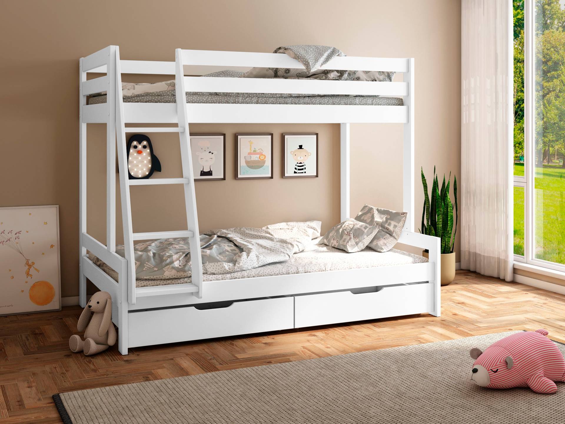 Lüttenhütt Etagenbett »Doppelstockbett, Hochbett, "NORA" BESTSELLER!«, (Leiter beidseitig montierbar), mit Schubladen, zertifiziertes Massivholz, breite Liegefläche unten Lüttenhütt Etagenbett »Doppelstockbett, Hochbett, "NORA" BESTSELLER!«, (Leiter beidseitig montierbar), mit Schubladen, zertifiziertes Massivholz, breite Liegefläche unten von Lüttenhütt