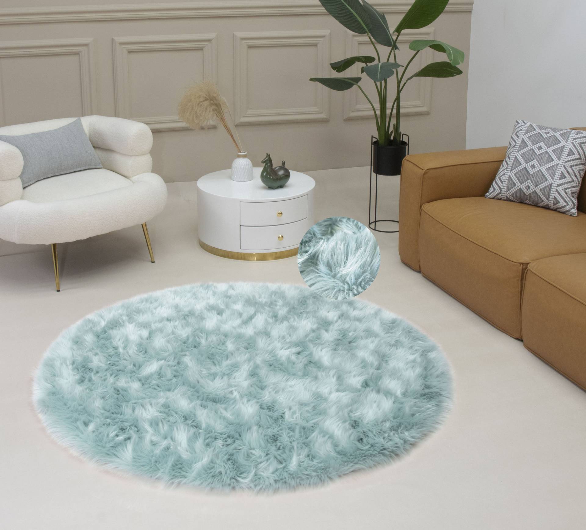 Home affaire Fellteppich »Dena, Hochflor Teppiche«, rund, 60 mm Höhe, Kunstfell, weich, Uni-Farben, Wohnzimmer, Schlafzimmer, Esszimmer von home affaire