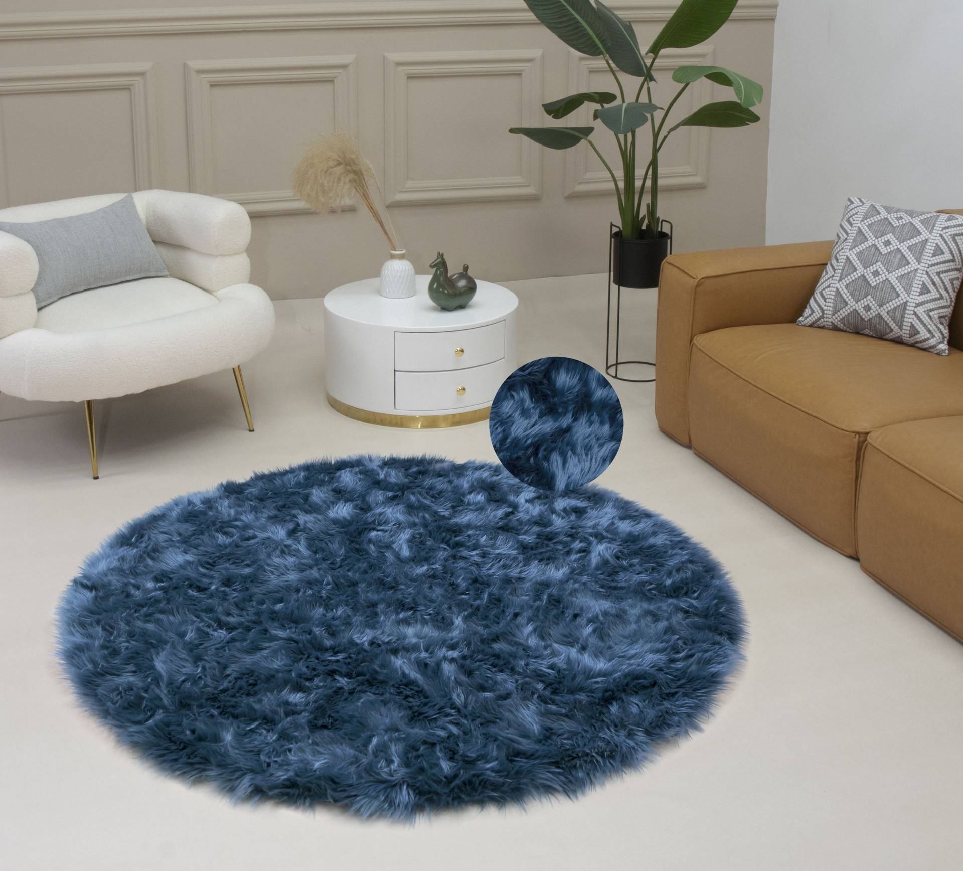 Home affaire Fellteppich »Dena, Hochflor Teppiche«, rund, 60 mm Höhe, Kunstfell, weich, Uni-Farben, Wohnzimmer, Schlafzimmer, Esszimmer von home affaire