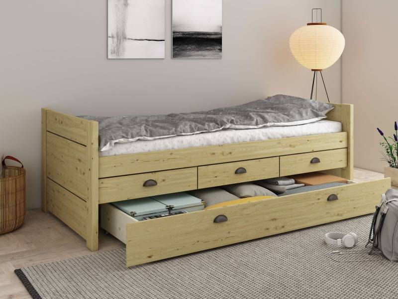 Home affaire Funktionsbett »Villelot, Daybed, Stauraumwunder im Vintag-Look, 4 Schubladen«, zertifiziertes Massivholz (Kiefer) von home affaire