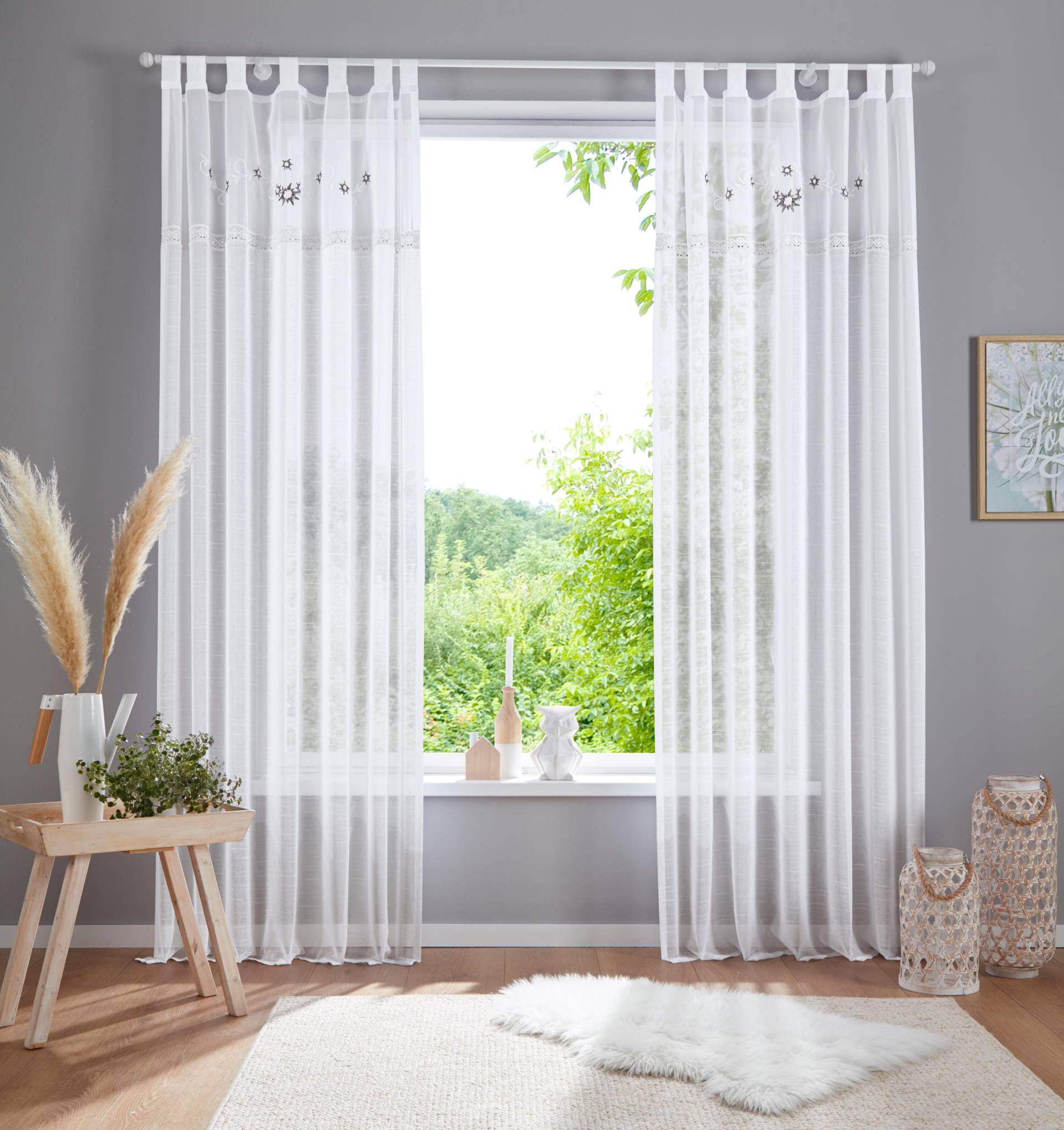 Home affaire Gardine »Elma«, (1 St.), transparent, Leinen Optik mit Stickerei von home affaire