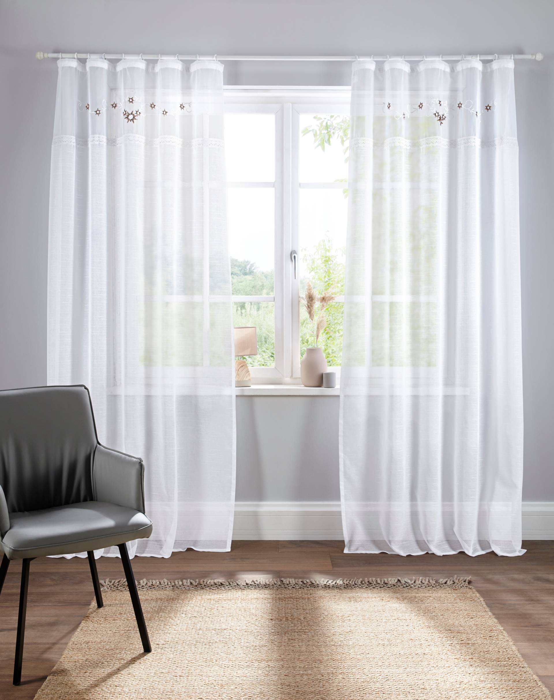 Home affaire Gardine »Elma«, (1 St.), transparent, Leinen Optik mit Stickerei von home affaire