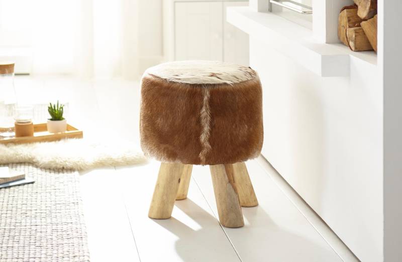 Home affaire Hocker »Kuhfell«, mit Holzbeinen von home affaire