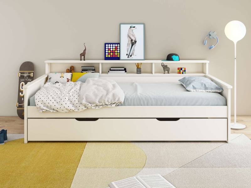 Home affaire Jugendbett »KERO, Daybed, Stauraumbett, platzsparend, Stauraum, 90x200cm«, zertifiziertes Massivholz, mit Ablagefächern, Schublade optional von home affaire