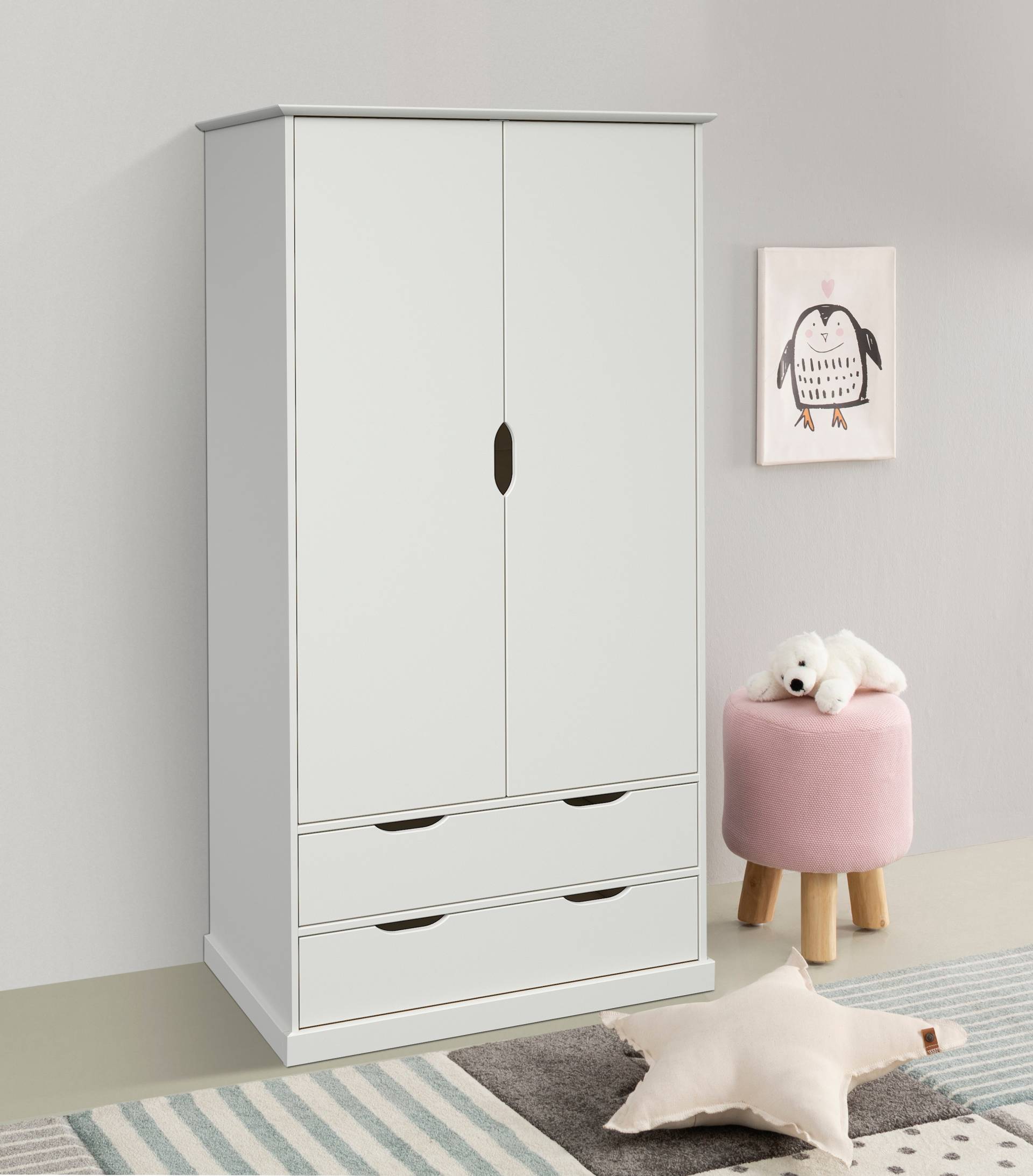 Home affaire Kleiderschrank »"KERO " ideal für das Kinderzimmer,90x180cm«, zertifiziertes Massivholz mit MDF, mit 2 Schubladen, viel Stauraum von home affaire