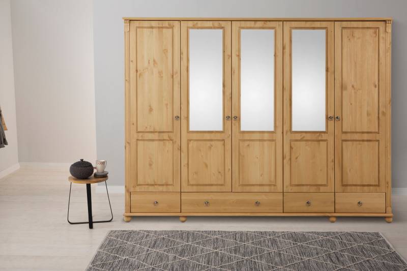 Home affaire Kleiderschrank »Tessin«, Breite 245 cm, Kiefer massiv, mit Spiegel von home affaire