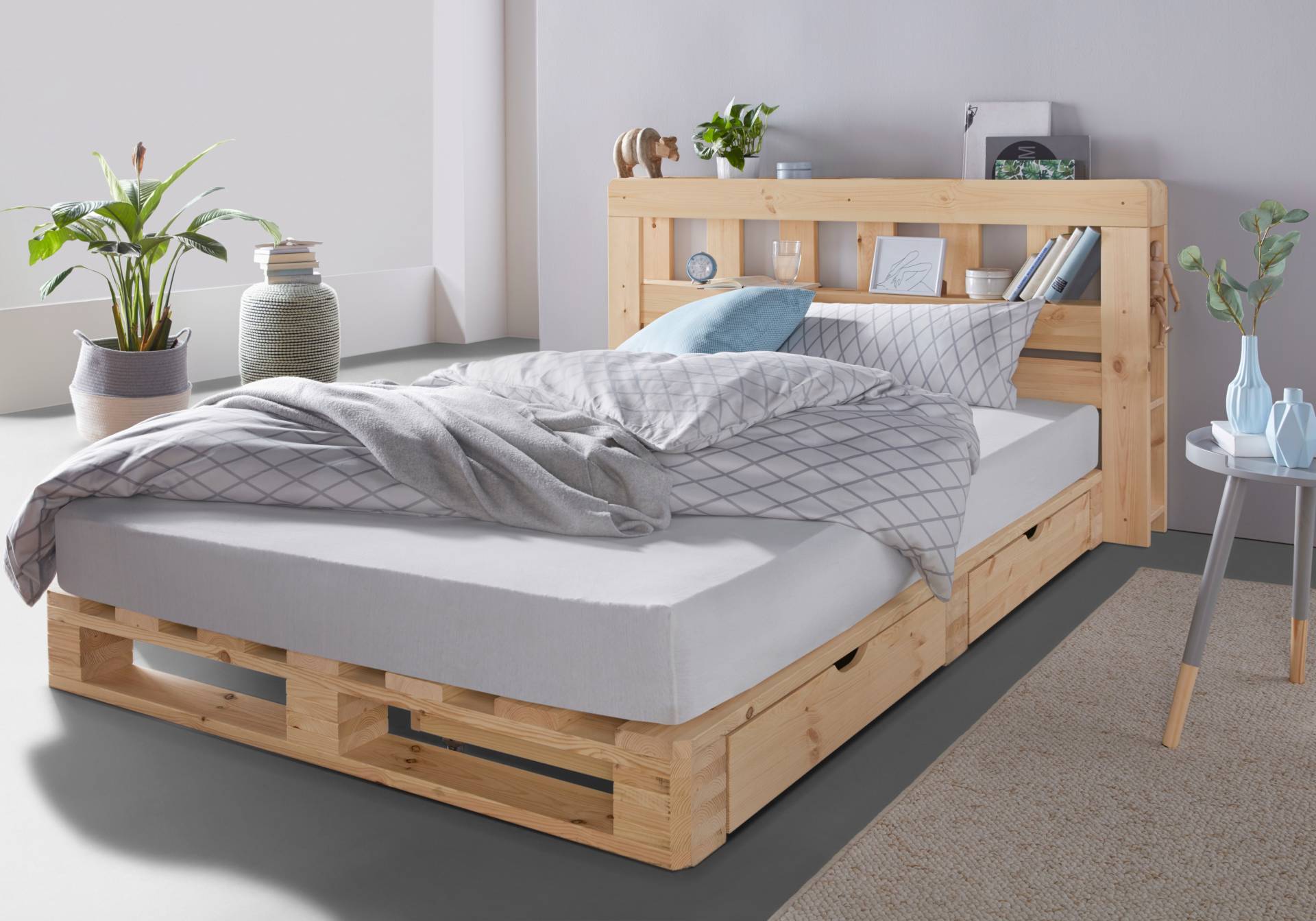 Home affaire Palettenbett »"ALASCO " BESTSELLER! Mit Schublade«, zertifiziertes Massivholz, erweiterbar zum Doppel- oder Familienbett von home affaire