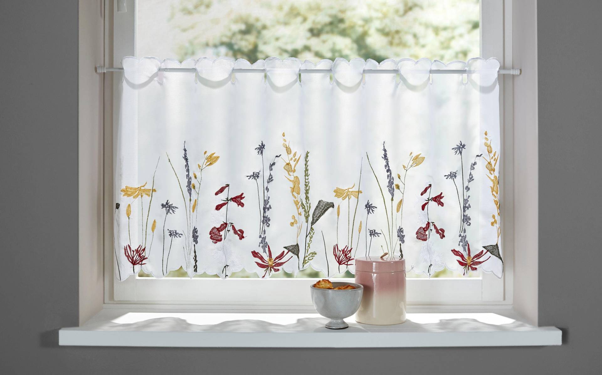 Home affaire Scheibengardine »Bille«, (1 St.), transparent, mit einseitiger Stickerei, waschbar, Blumen Home affaire Scheibengardine »Bille«, (1 St.), transparent, mit einseitiger Stickerei, waschbar, Blumen von home affaire