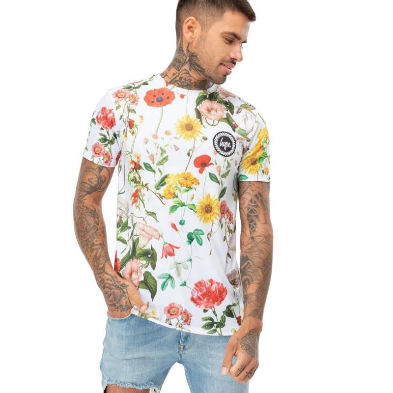 Tshirt Regal Birds, Buntes Blumenmuster Herren Weiss S von hype