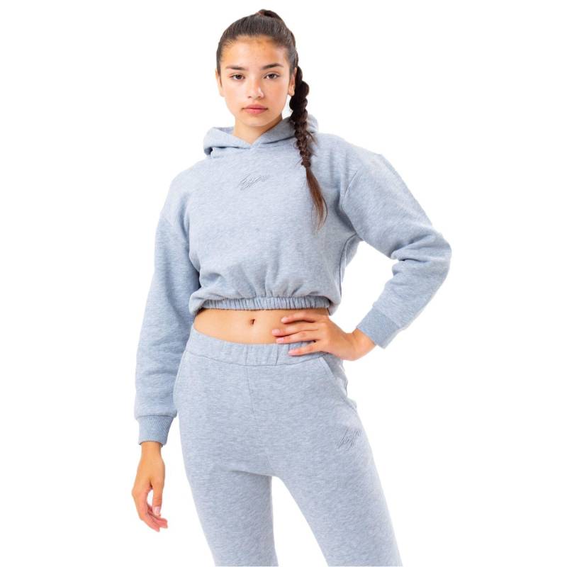 Kurzes Hoodie, Elastischer Bund Mädchen Grau 104 von hype