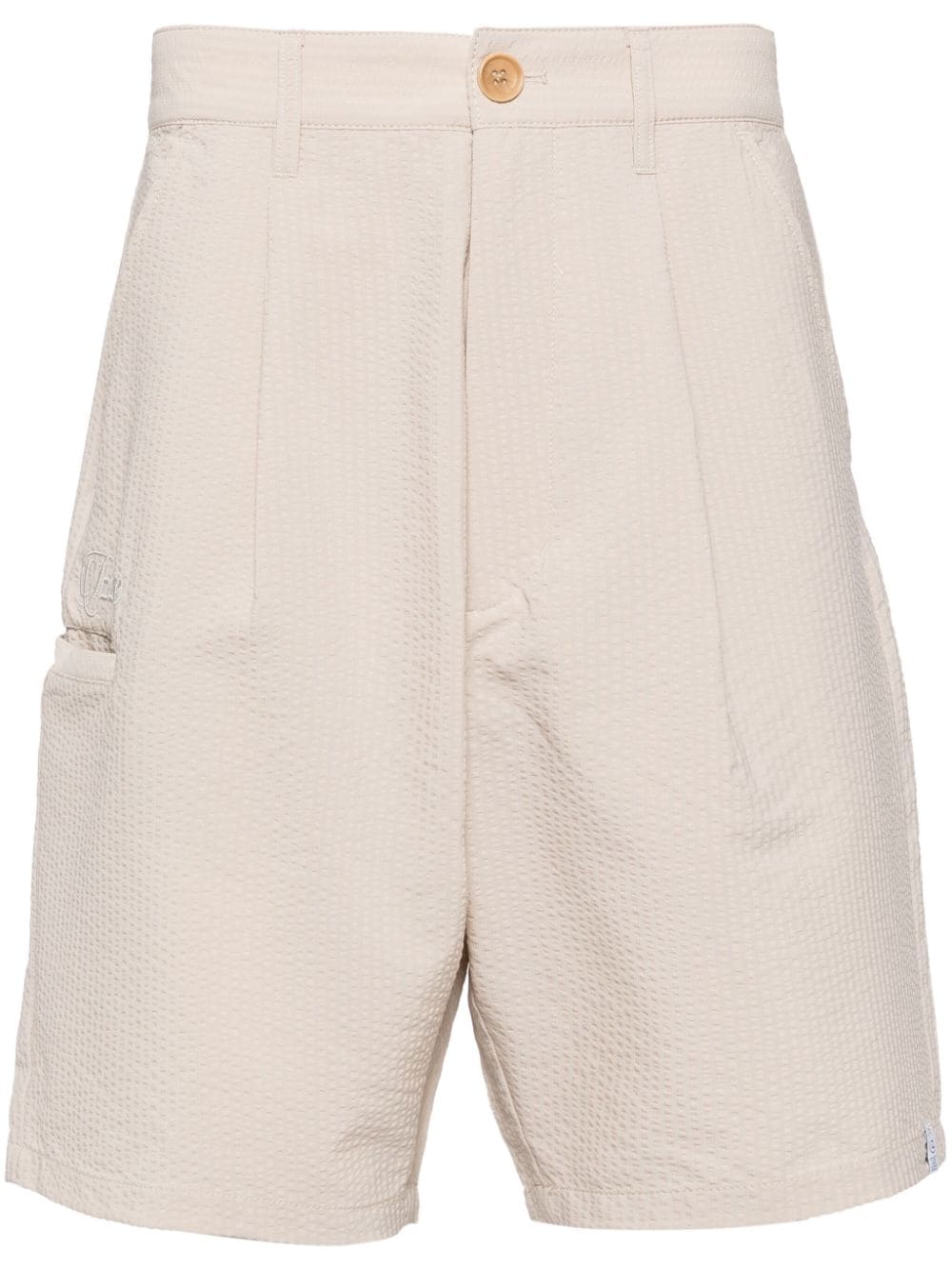 izzue logo-embroidered straigh-leg shorts - Neutrals von izzue