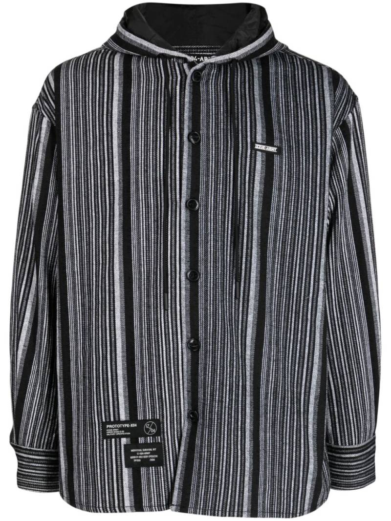 izzue striped hooded shirt jacket - Black von izzue