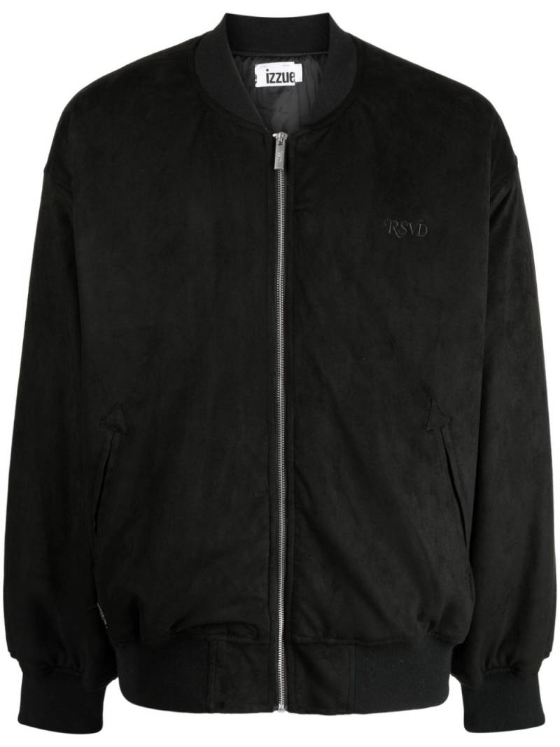 izzue text-embroidered velvet-finish bomber jacket - Black von izzue