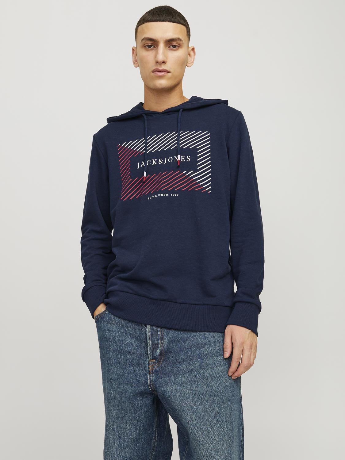 Jack & Jones Hoodie »JJCYRUS SWEAT HOOD: Komfortable Baumwollmischung mit coolem Gummidruck«, Vielseitiges Sweatshirt: Angenehme Sweatware von jack & jones