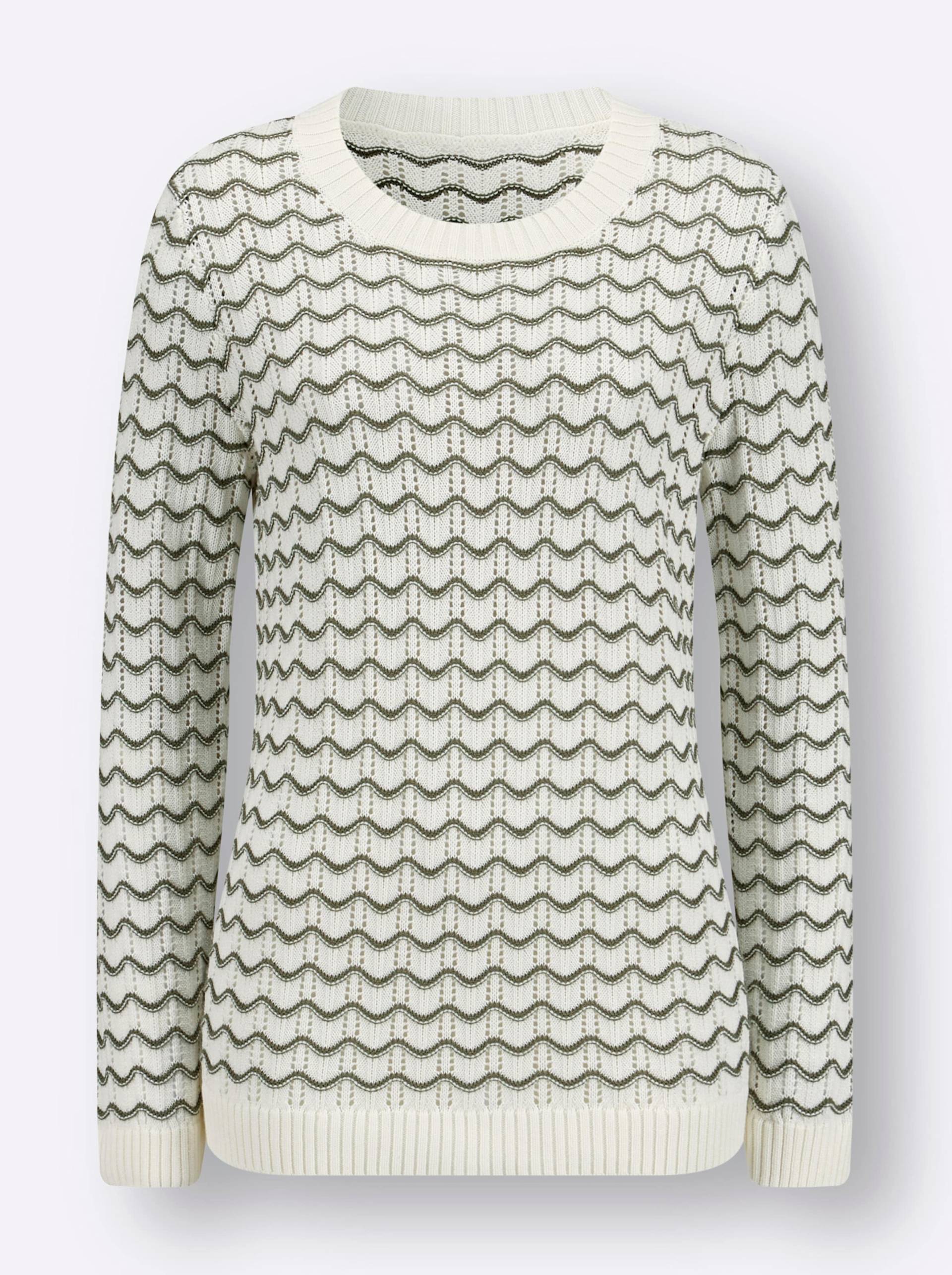 Ajour-Pullover in ecru-khaki-bedruckt von heine