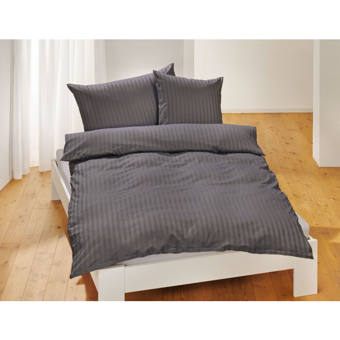 Bio-Satin-Bettwäsche uni gestreift – Duvetbezug – 160x210 cm von Living Home