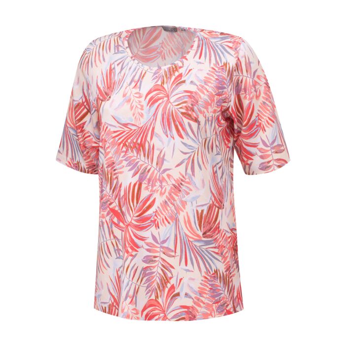 Damen-Shirt mit Blumenprint und Rundhalsausschnitt, rot, 38 von Edi Müller