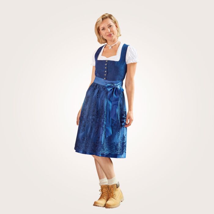 Dunkelblaues Dirndl mit Blumenstickerei