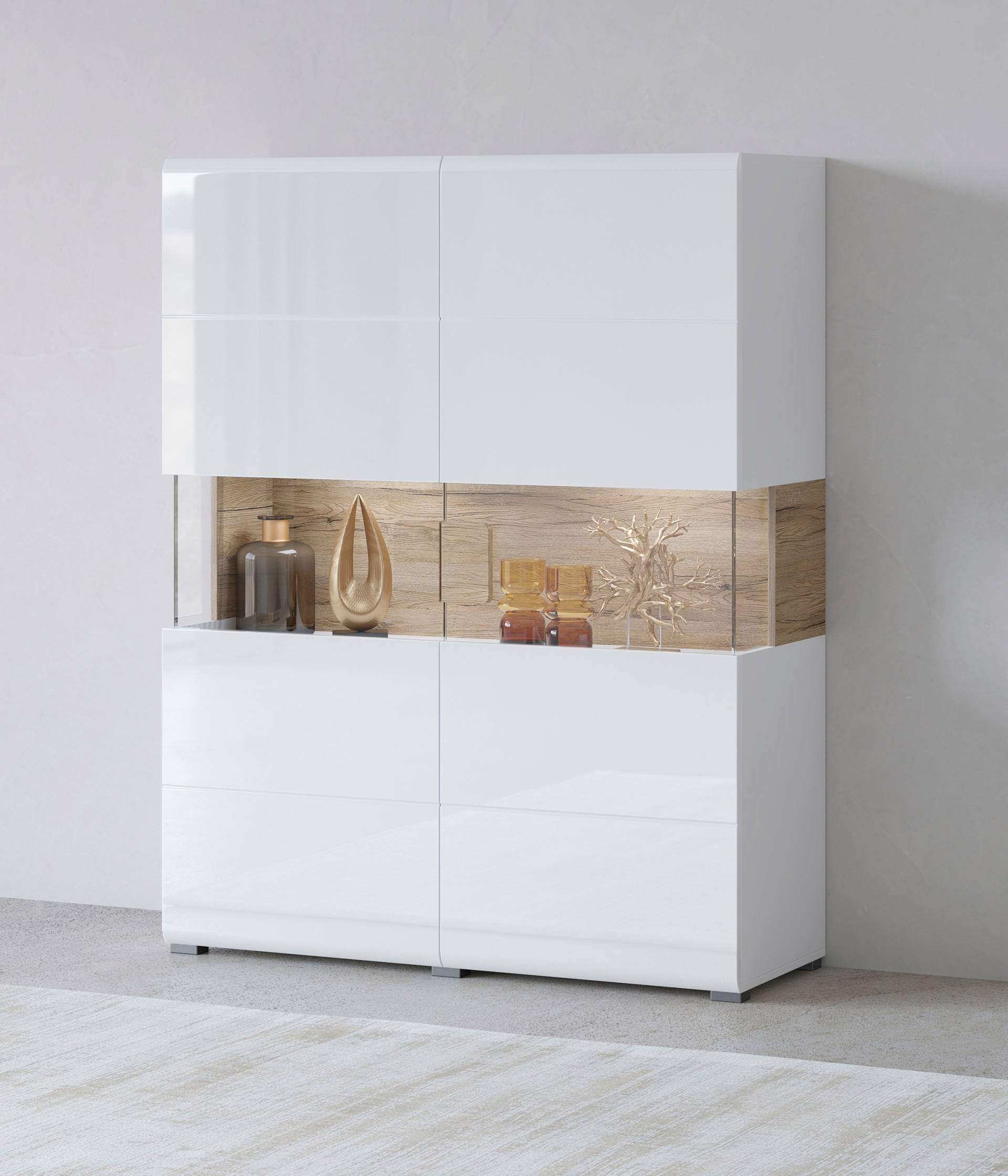 INOSIGN Highboard »Toledo,Breite 121,5 cm, trendige Hochkommode mit 2 Türen«, Hochschrank mit Glas-Partien,stylische Hochglanzfronten von INOSIGN