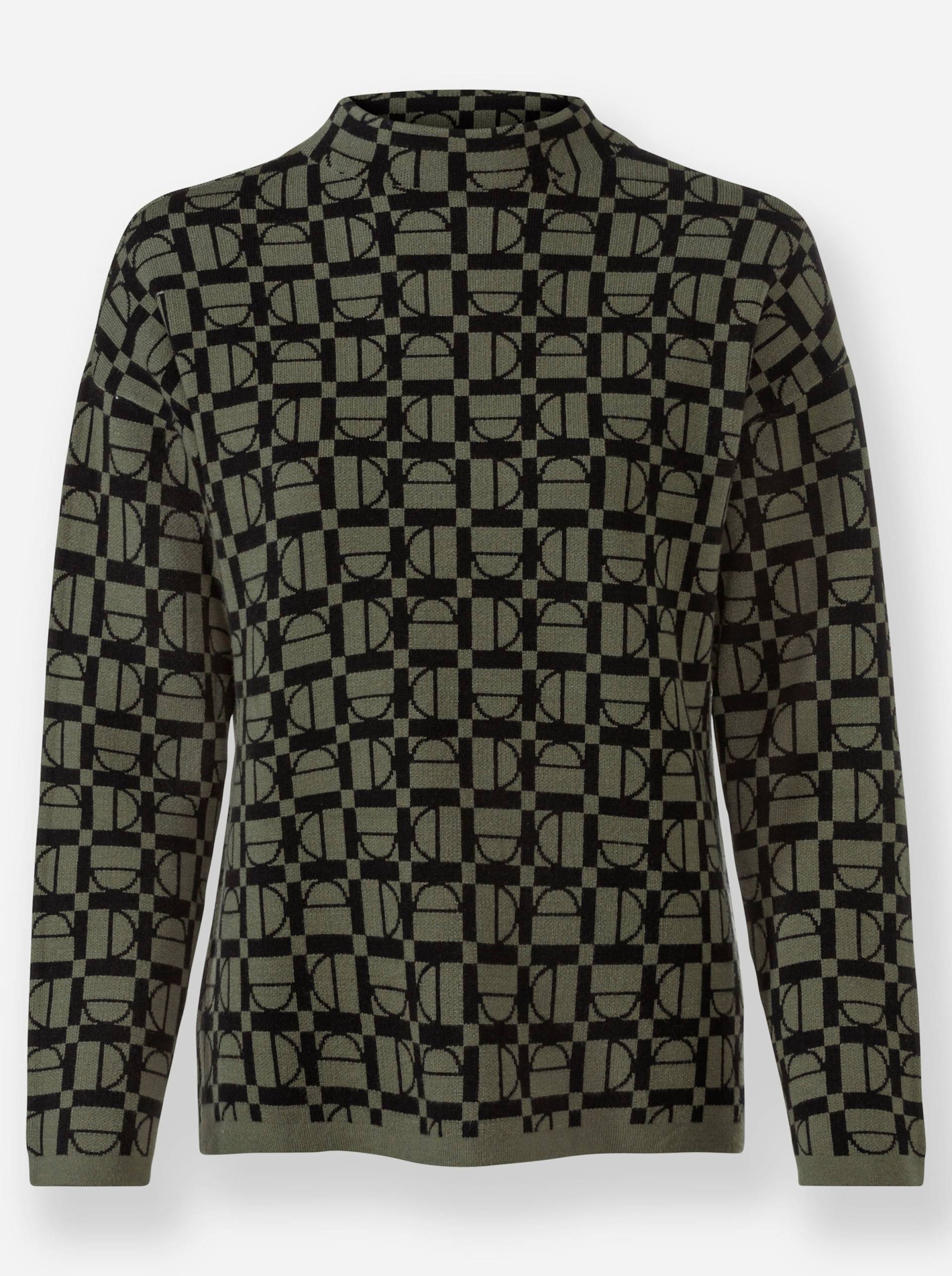 Jacquard-Pullover in khaki-schwarz-gemustert von heine