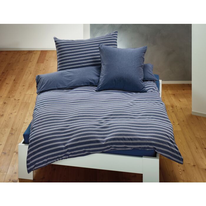 Jersey-Bettwäsche mit Biese und feinen Streifen, marine, 200x210 cm von Living Home